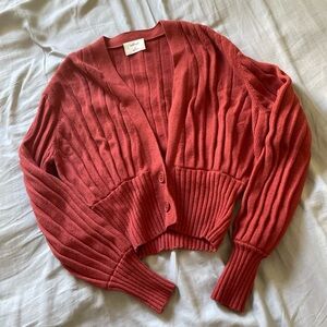 Wilfred Ribbed Cardigan Sweater - Deep Red/Orange